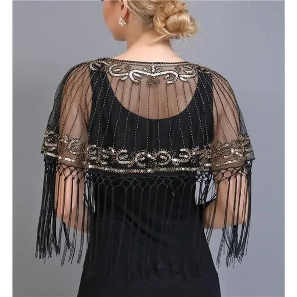 1920S Shawl Wraps Black-1